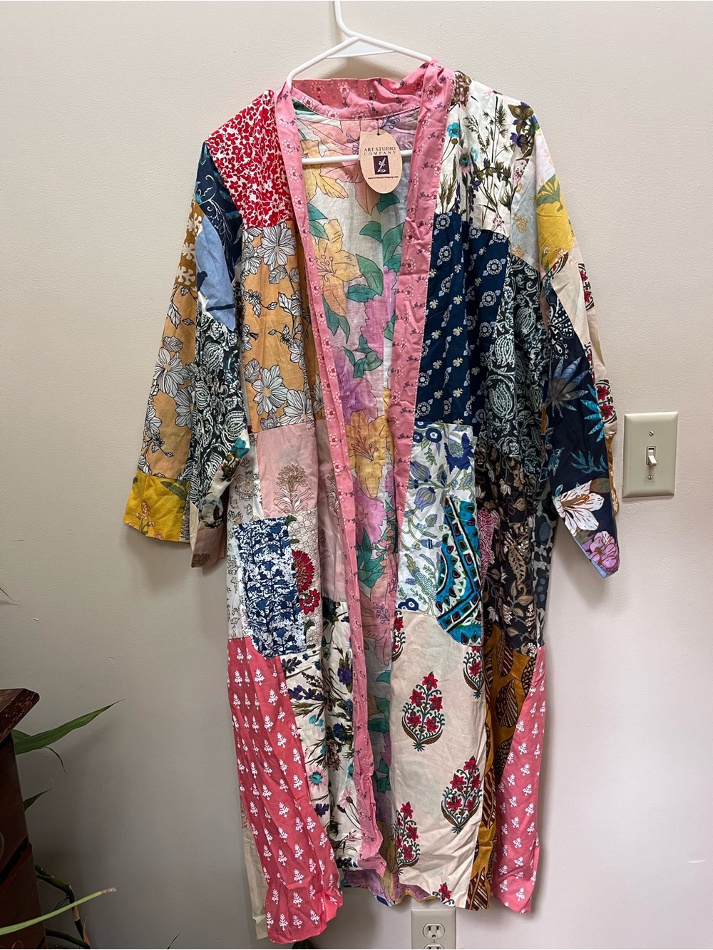 Boho Patchwork Floral Kimono Robe Pink Multicolor